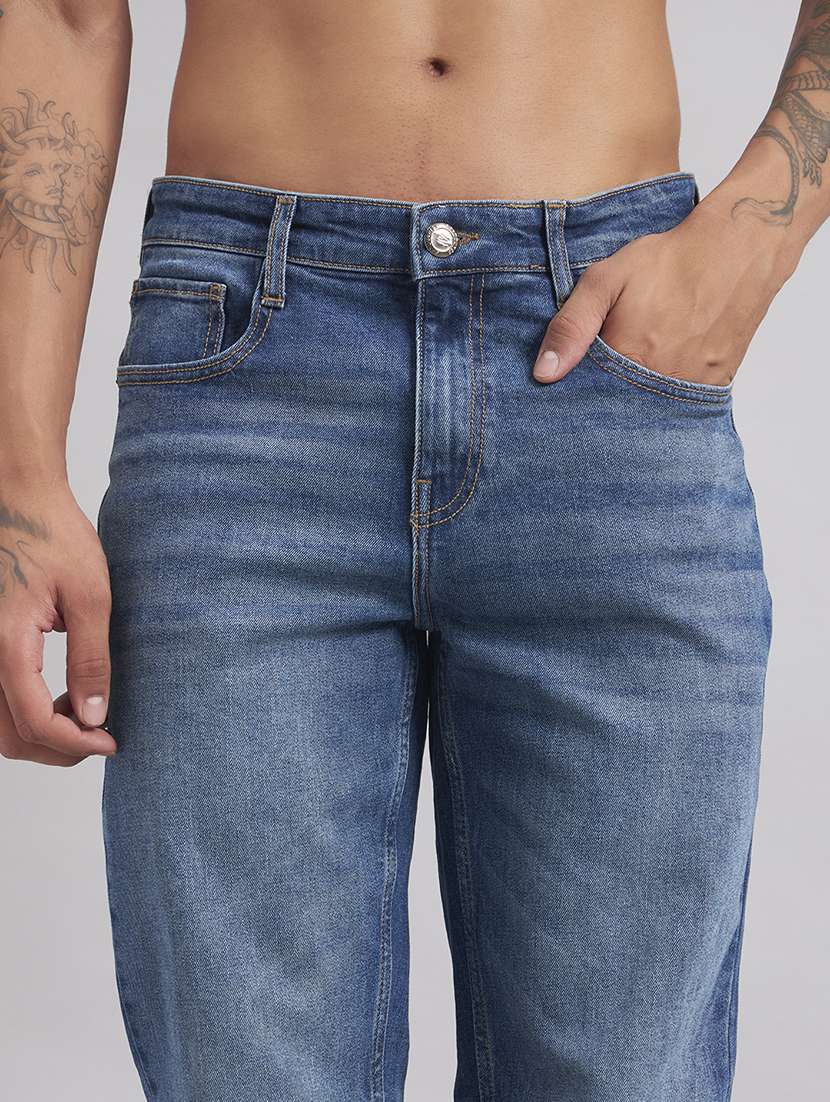 men washed mid rise full length straight jeans - 22512781 -  Standard Image - 1