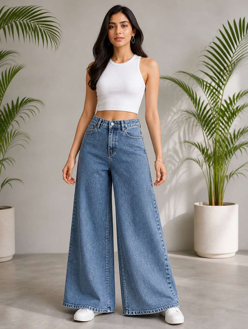 women solid mid rise wide leg jeans - 22512792 -  Standard Image - 4