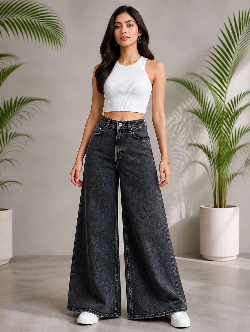 women washed mid rise wide leg jeans - 22512793 -  Standard Image - 4