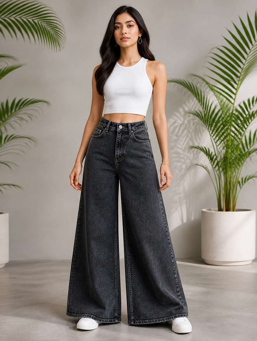women washed mid rise wide leg jeans - 22512793 -  Standard Image - 4
