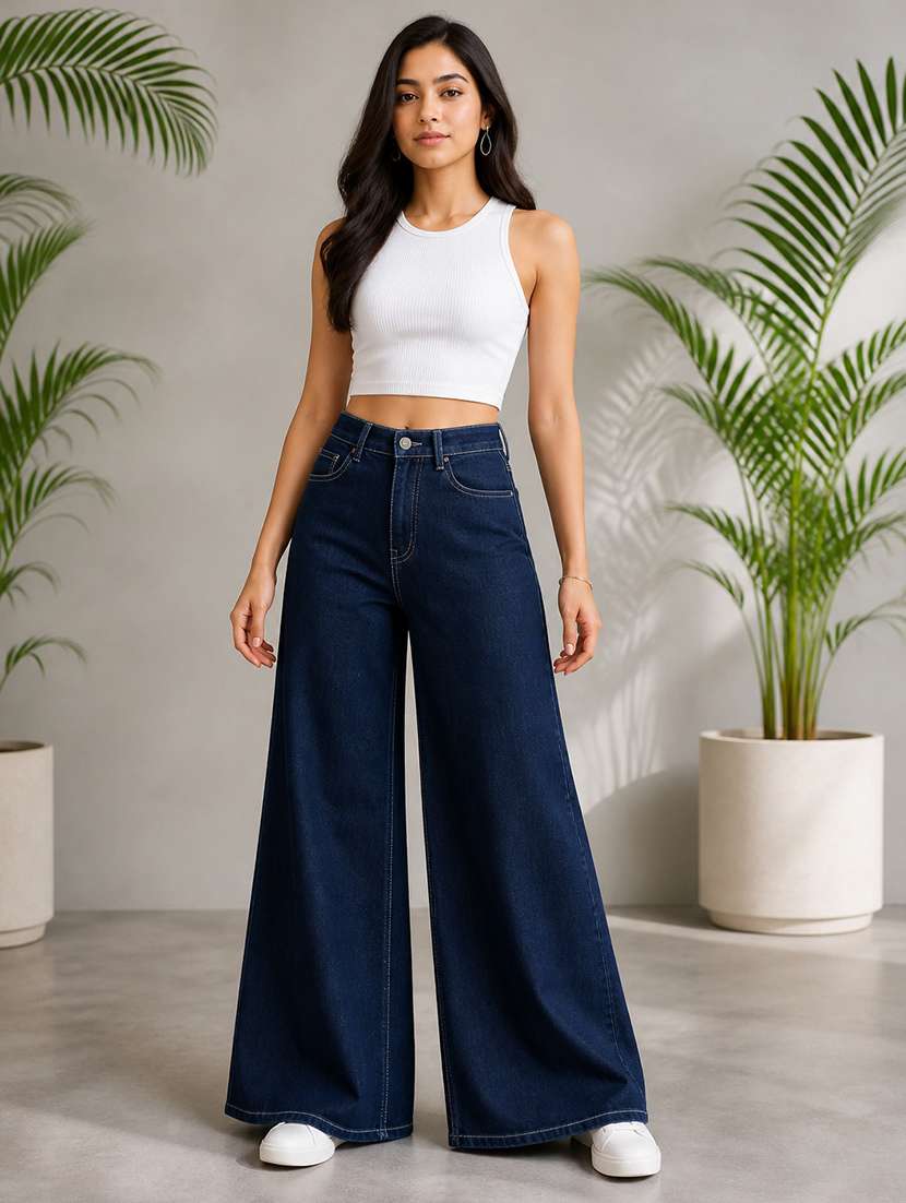 women solid mid rise wide leg jeans - 22512794 -  Standard Image - 4