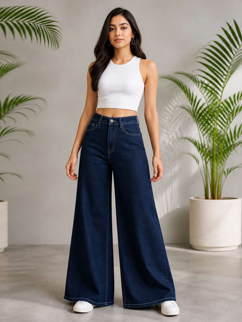 women solid mid rise wide leg jeans - 22512794 -  Standard Image - 4