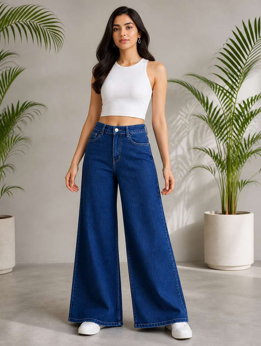 women solid mid rise wide leg jeans - 22512795 -  Standard Image - 4