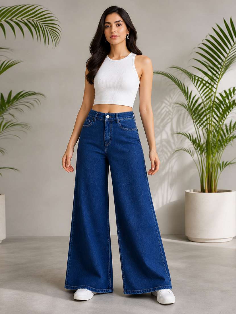 women solid mid rise wide leg jeans - 22512795 -  Standard Image - 4