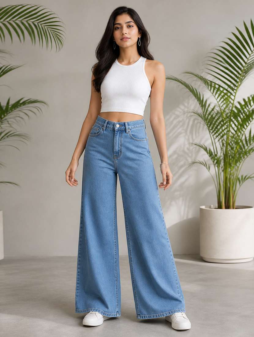 women plain mid rise wide leg jeans - 22512796 -  Standard Image - 4