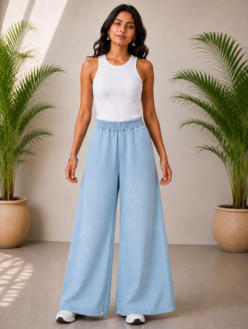 women plain mid rise wide leg jeans - 22512803 -  Standard Image - 4