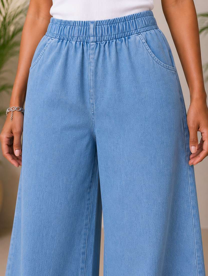 women plain mid rise wide leg jeans - 22512805 -  Standard Image - 1