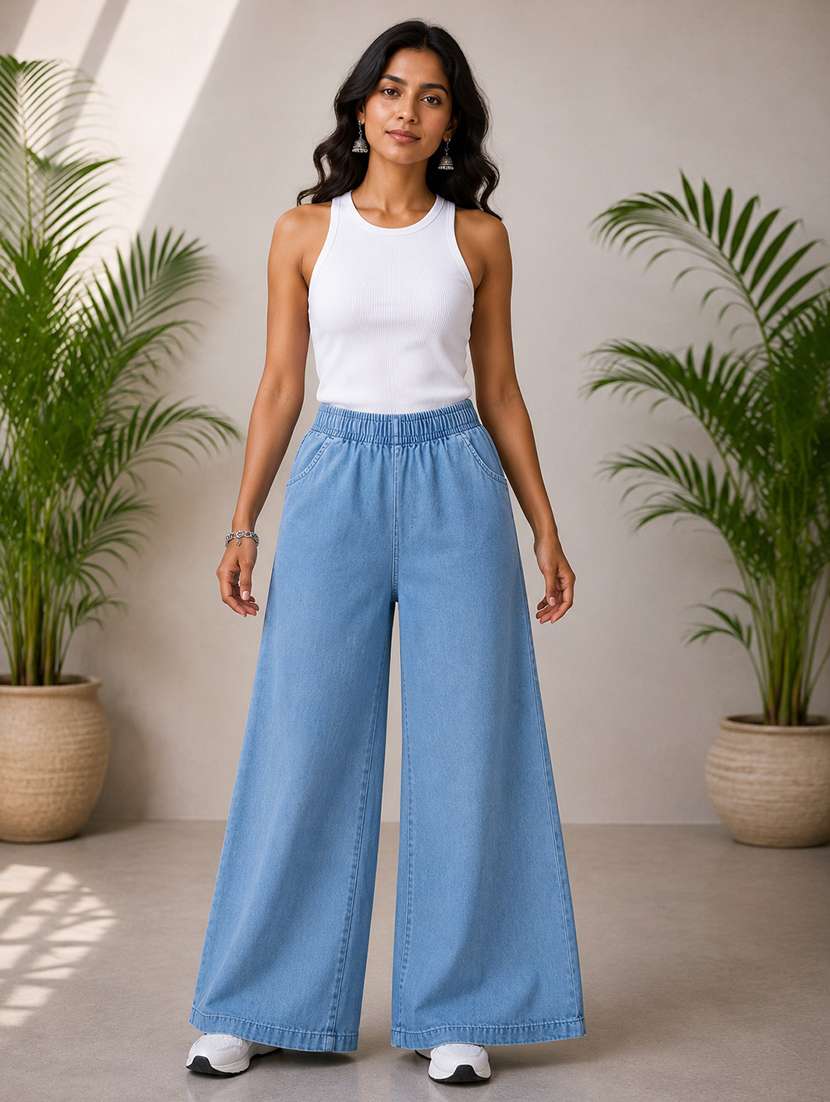 women plain mid rise wide leg jeans - 22512805 -  Standard Image - 4