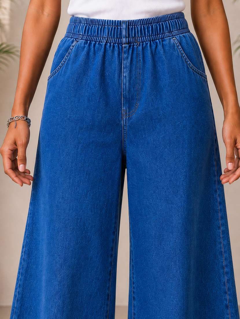 women plain mid rise wide leg jeans - 22512806 -  Standard Image - 1