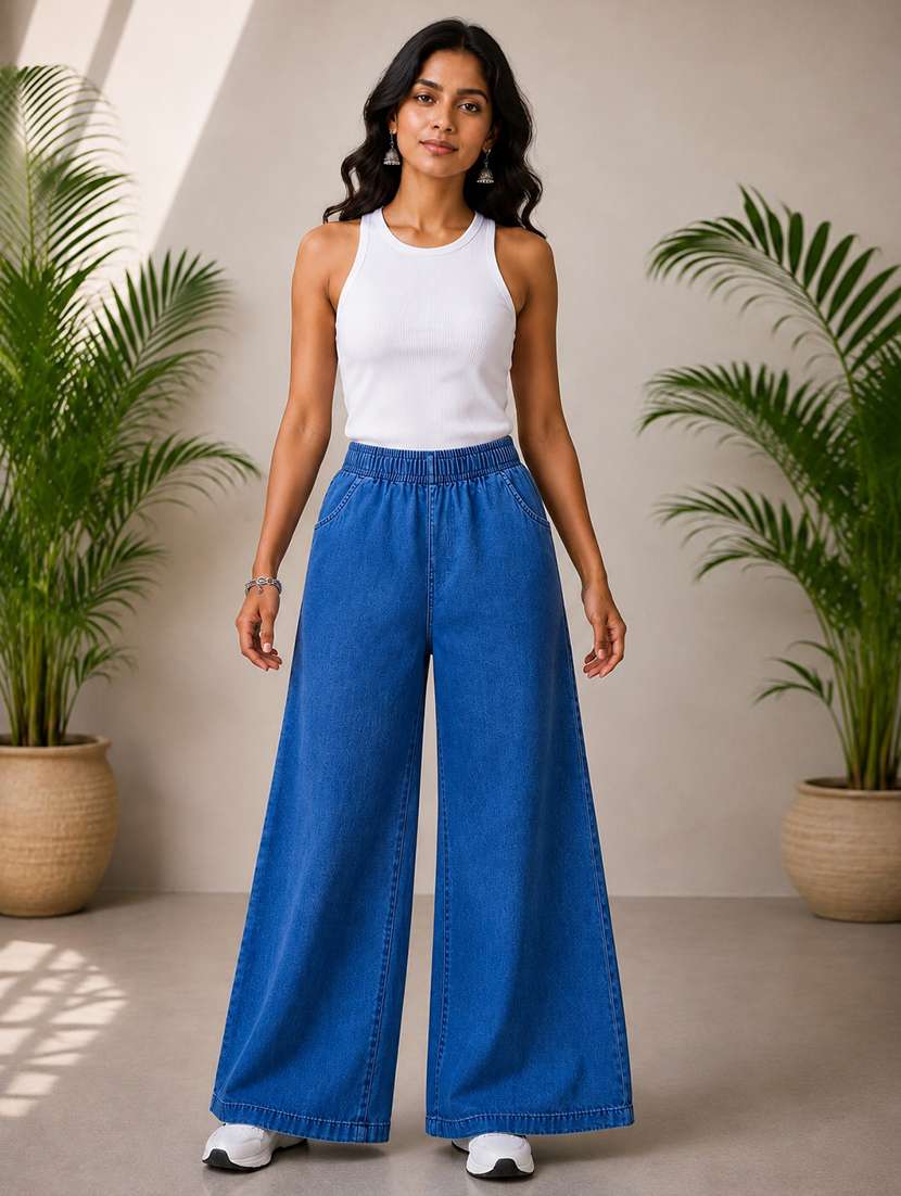 women plain mid rise wide leg jeans - 22512806 -  Standard Image - 4