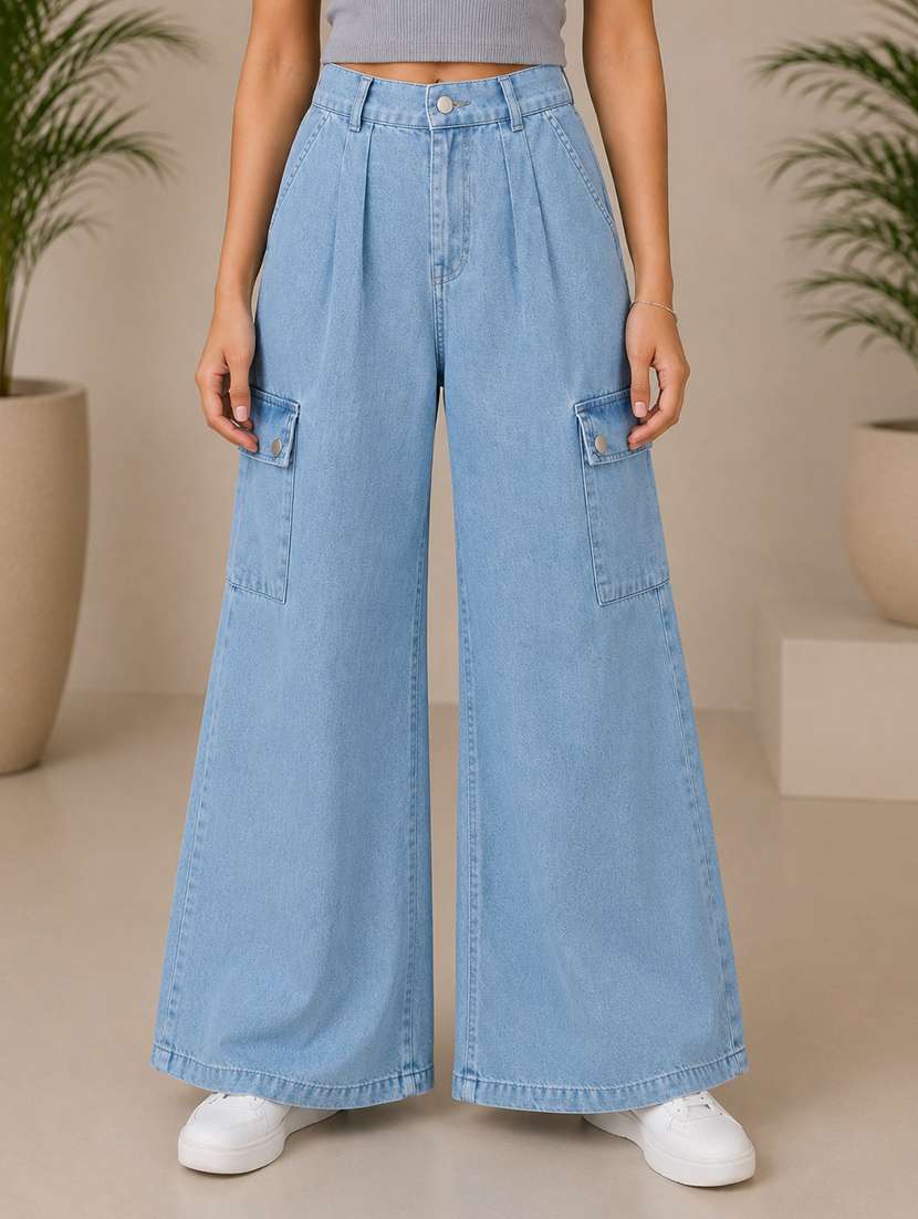 girls plain mid rise wide leg cargo
