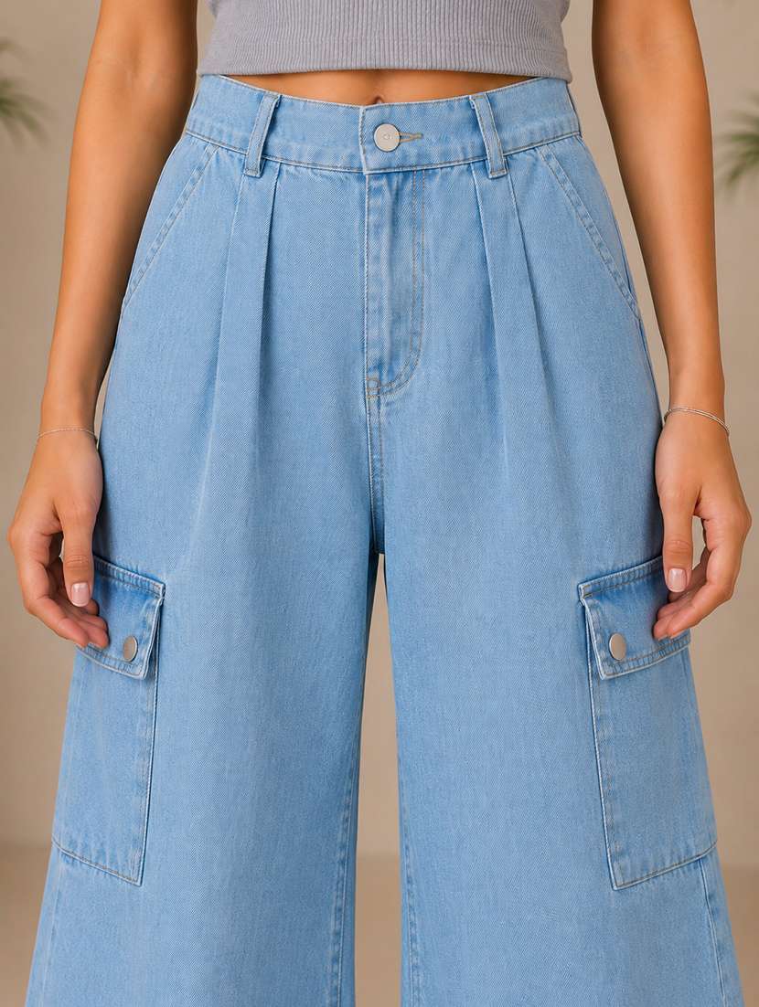girls plain mid rise wide leg cargo - 22512816 -  Standard Image - 1