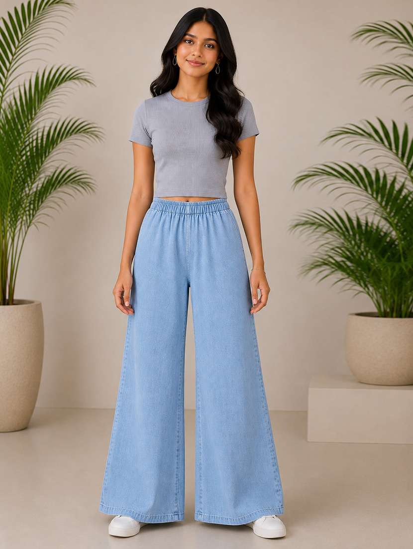 girls plain mid rise wide leg jeans - 22512818 -  Standard Image - 4