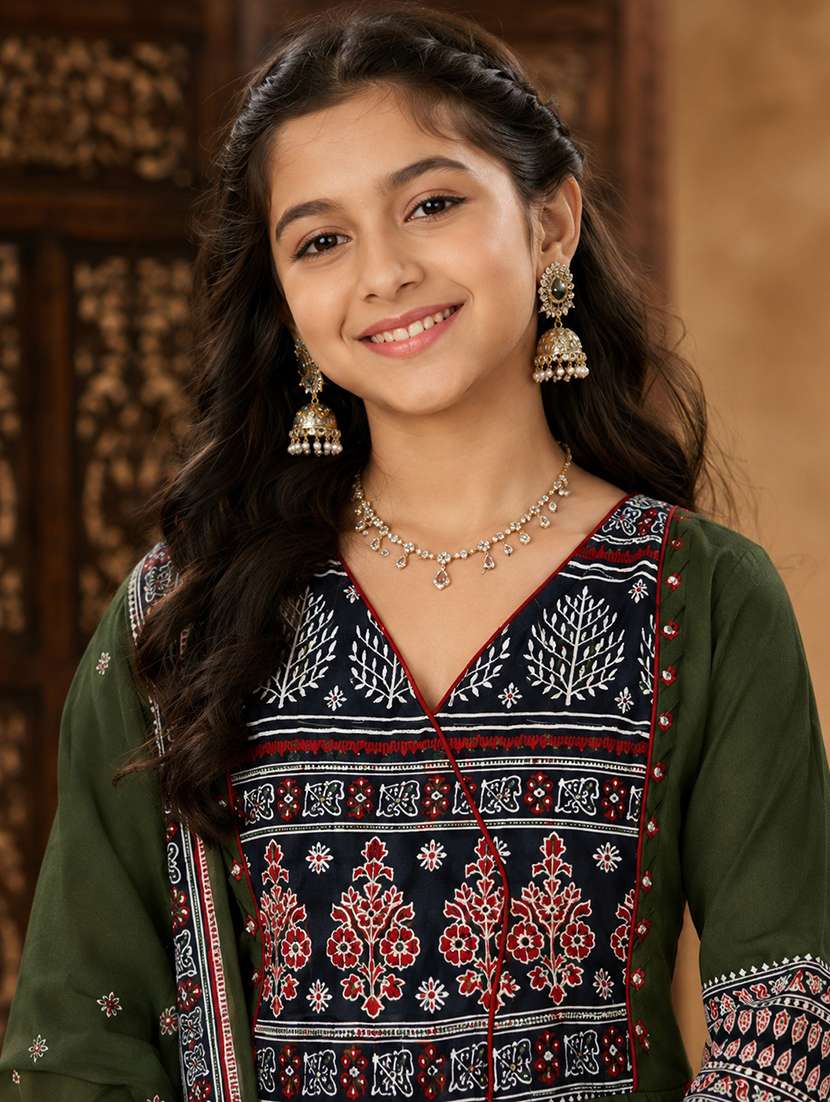 girls printed three quarter sleeves anarkali kurta - 22512824 -  Standard Image - 1