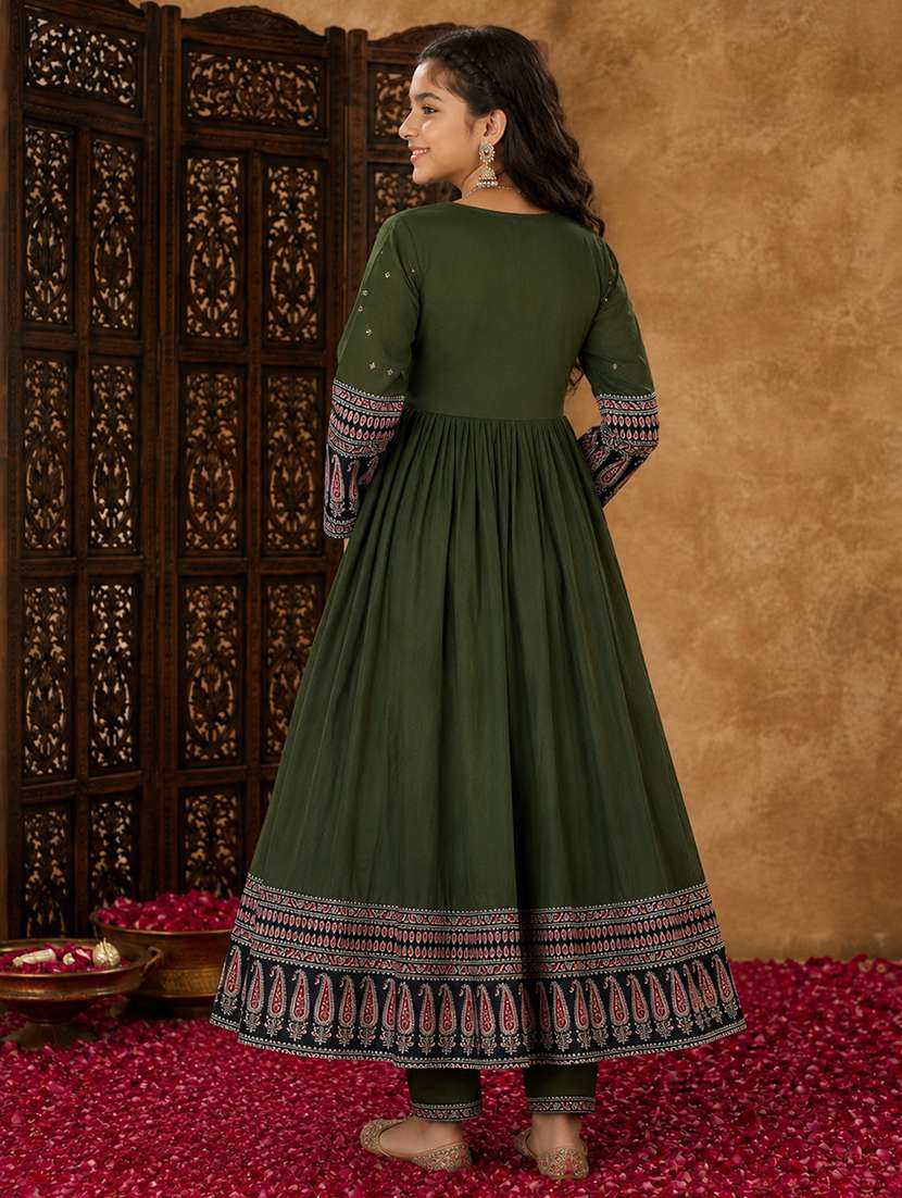girls printed three quarter sleeves anarkali kurta - 22512824 -  Standard Image - 4