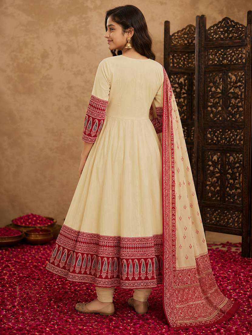 girls printed three quarter sleeves anarkali kurta - 22512825 -  Standard Image - 4