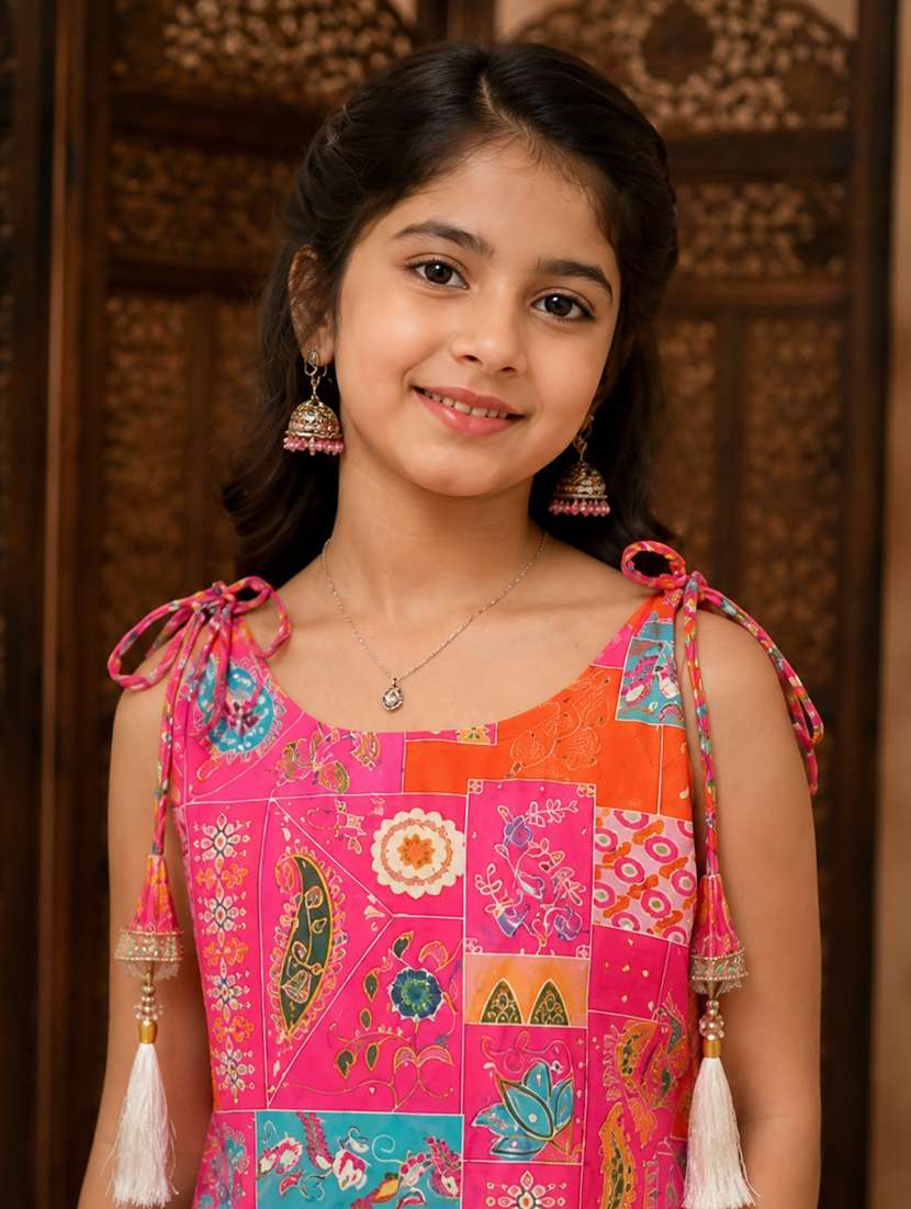 girls printed sleeveless kurta and pant set - 22512830 -  Standard Image - 1