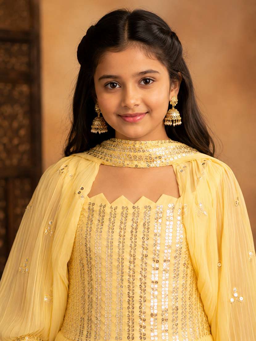girls embroidered sleeveless kurt aand salwar set with detachable sleeve - 22512832 -  Standard Image - 1