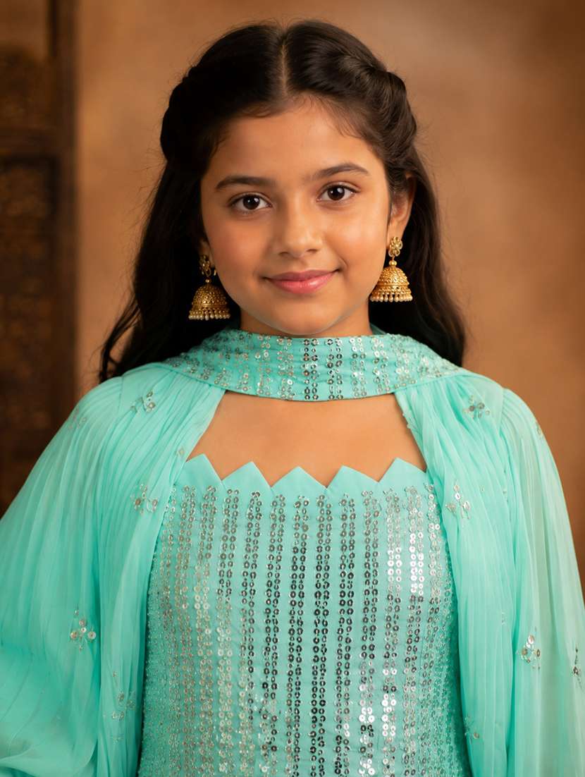 girls embroidered sleeveless kurt aand salwar set with detachable sleeve - 22512835 -  Standard Image - 1