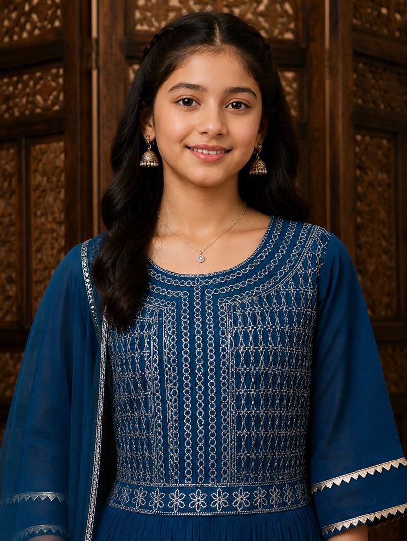 Girls Embroidered Round Neck Kurta And Salwar Set With Dupatta - 22512836 -  Standard Image - 1