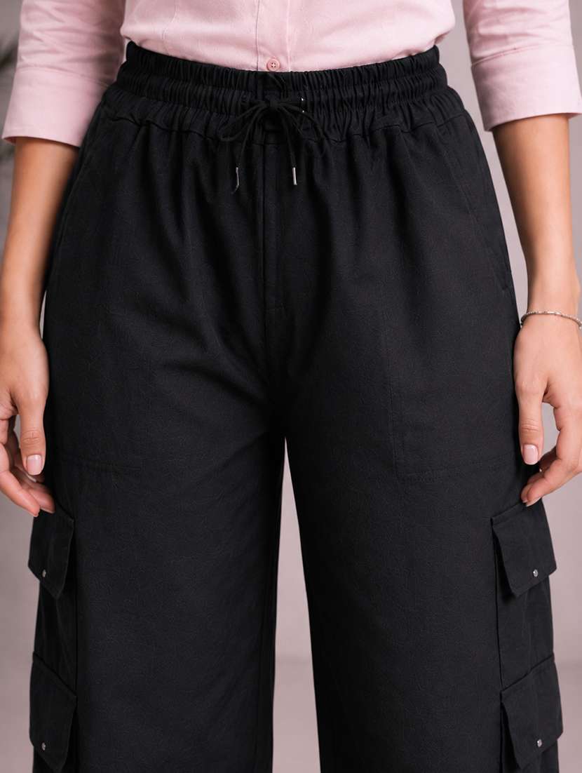 girls solid mid rise cargo pant - 22512837 -  Standard Image - 1