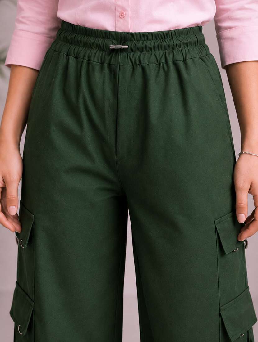 girls solid mid rise cargo pant - 22512838 -  Standard Image - 1