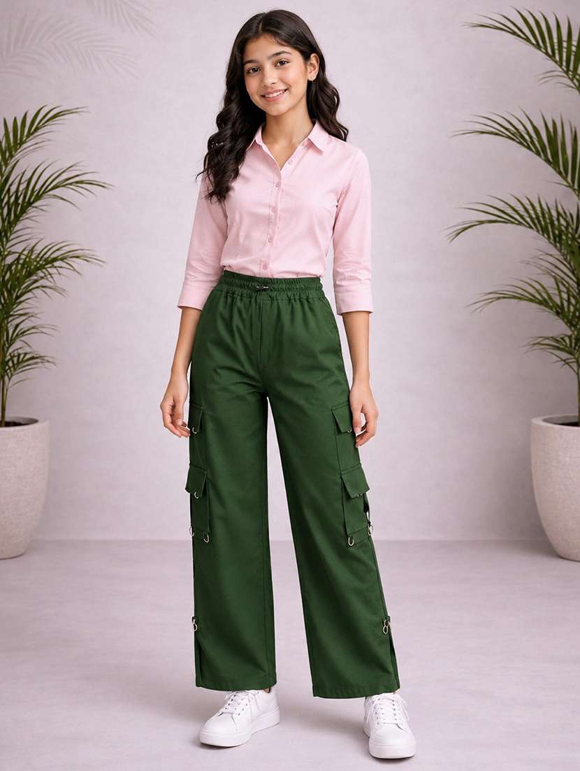 girls solid mid rise cargo pant - 22512838 -  Standard Image - 4