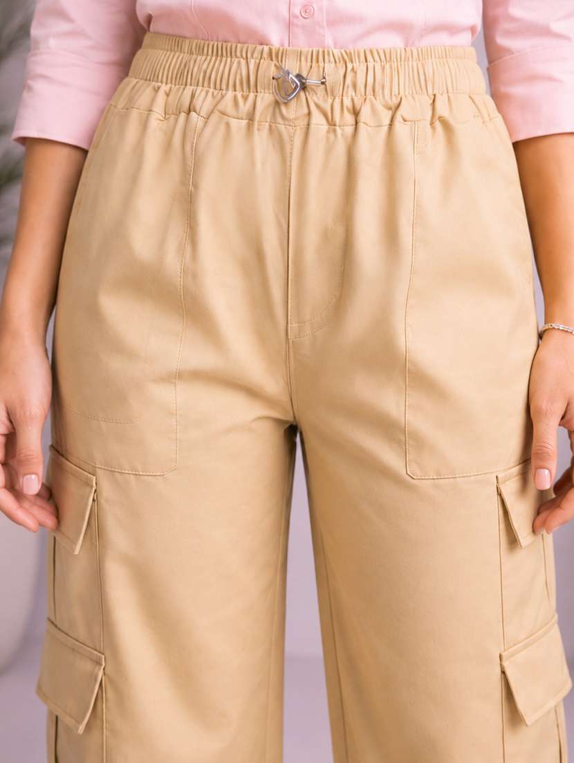 girls solid mid rise cargo pant - 22512839 -  Standard Image - 1