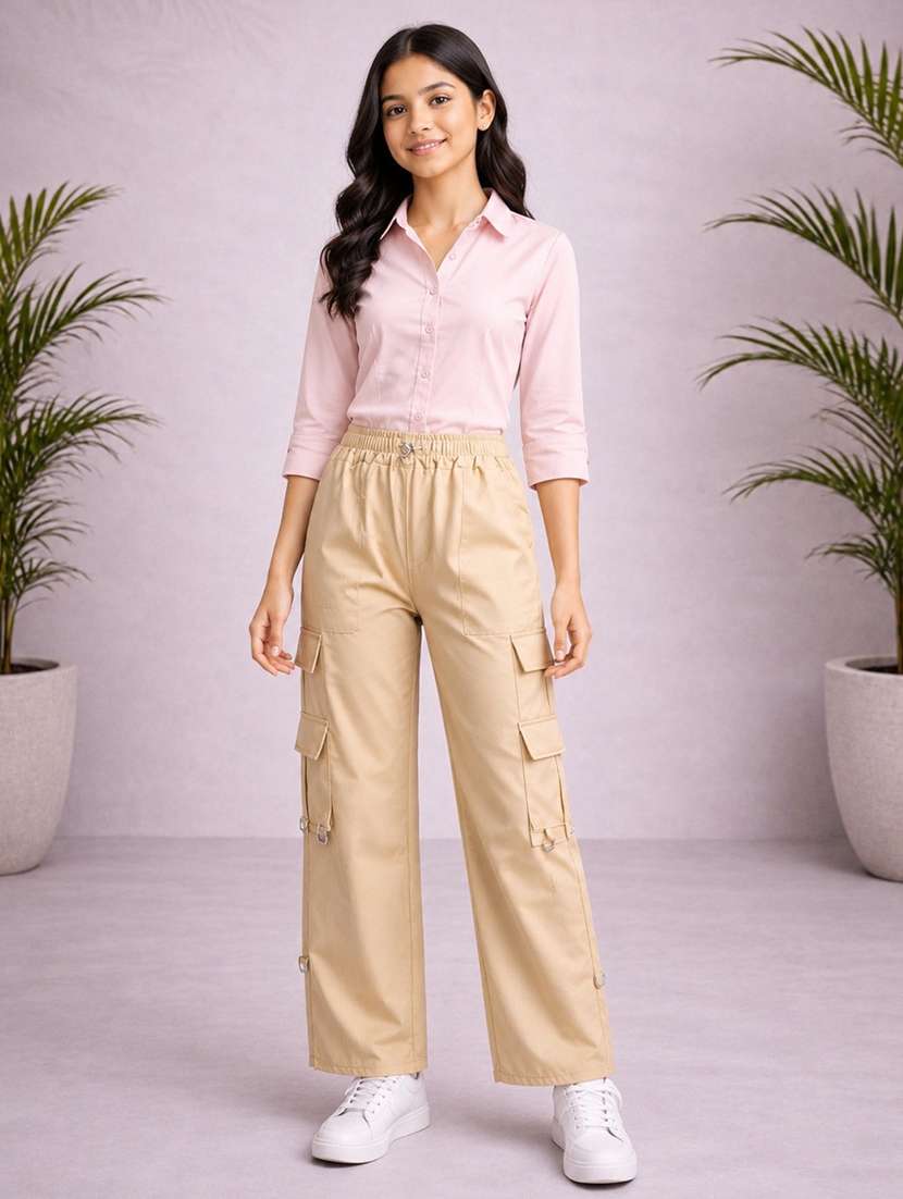 girls solid mid rise cargo pant - 22512839 -  Standard Image - 4