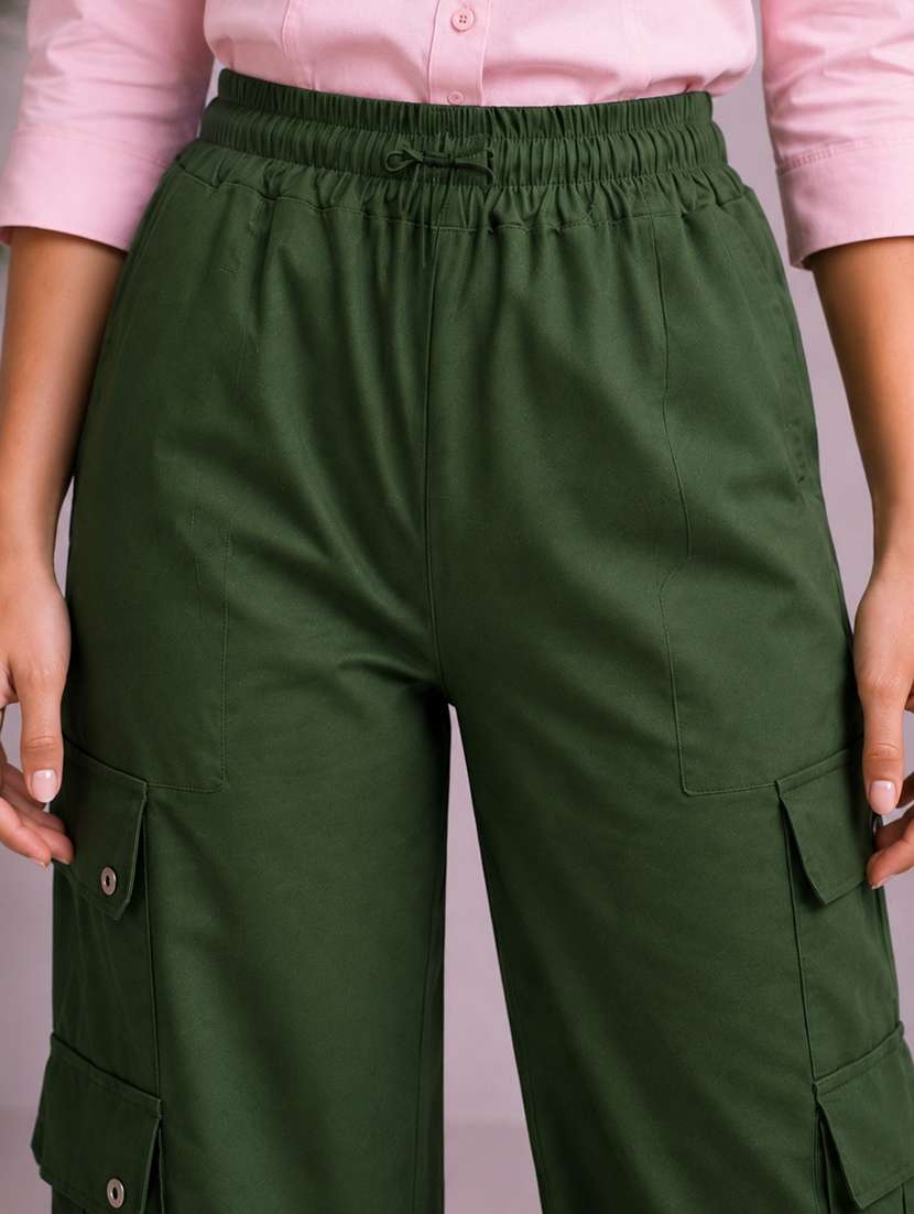 girls solid mid rise cargo pant - 22512842 -  Standard Image - 1