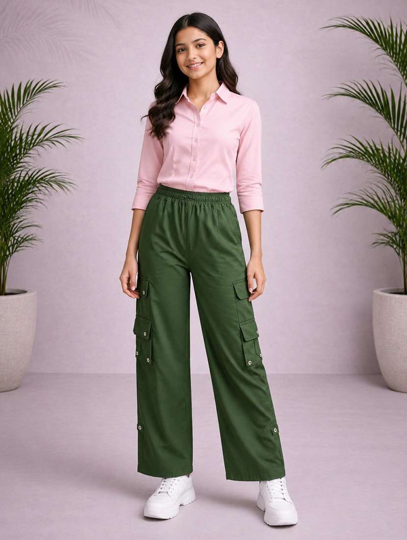 girls solid mid rise cargo pant - 22512842 -  Standard Image - 4
