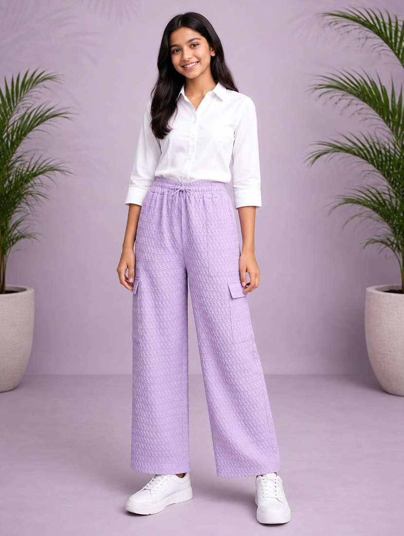girls textured  mid rise relaxed fit cargo pant - 22512854 -  Standard Image - 4