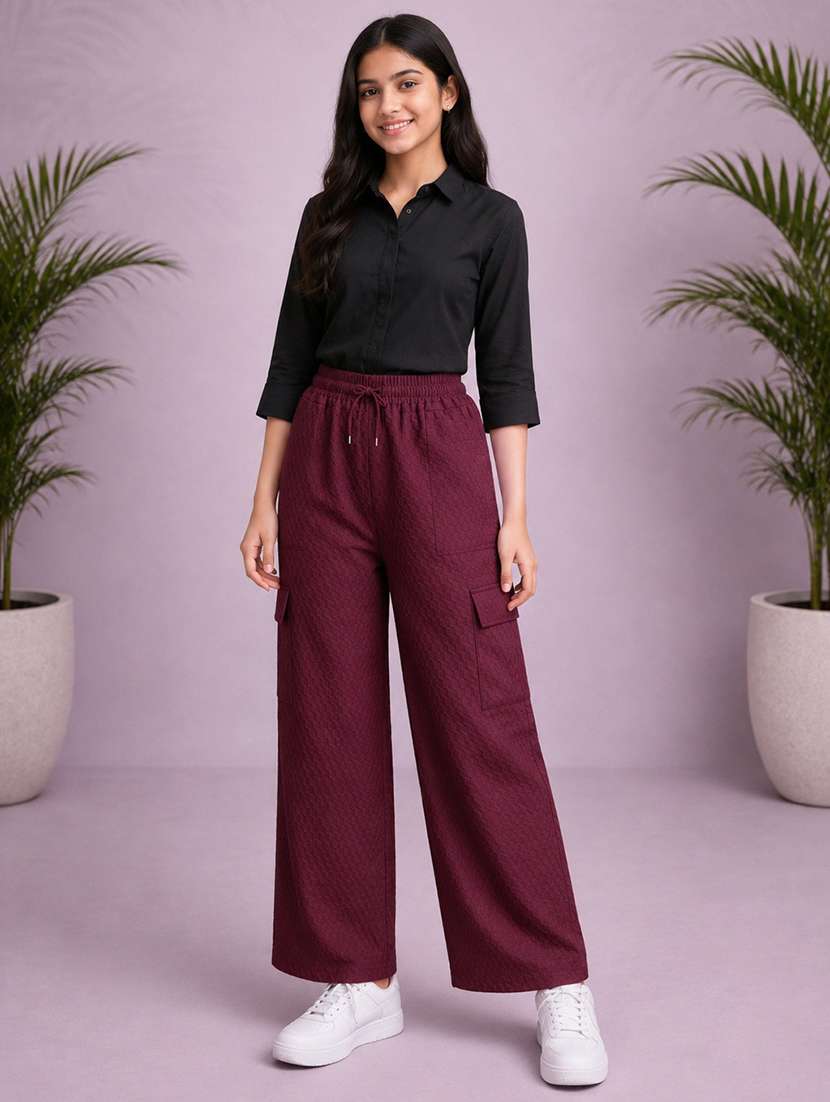 girls textured  mid rise relaxed fit cargo pant - 22512855 -  Standard Image - 4