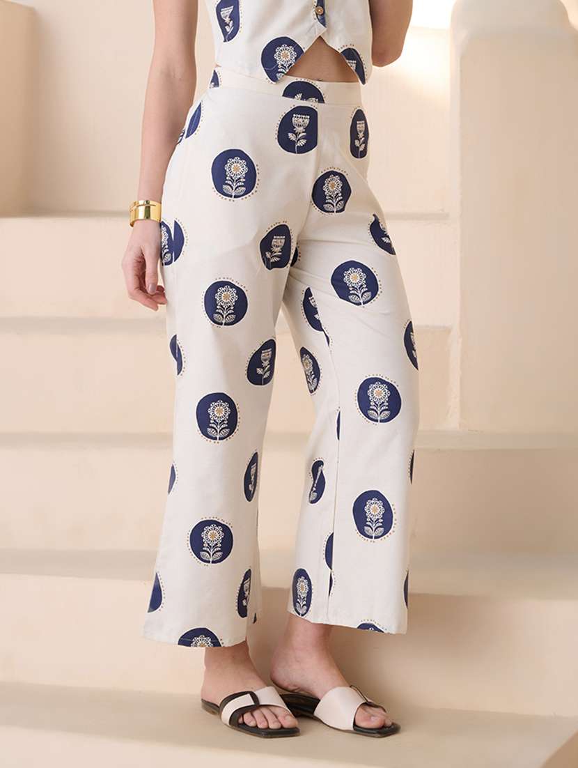 women printed mid rise wide leg trouser - 22512930 -  Standard Image - 1