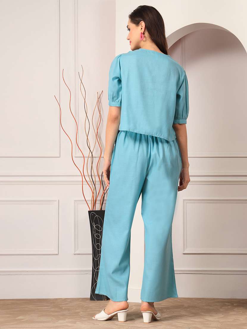 women solid short sleeves top and palazzo co-ord set - 22512948 -  Standard Image - 4