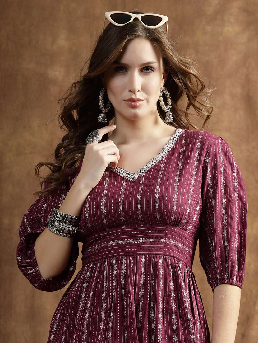 women self design puff sleeve ethnic co-ord set - 22512949 -  Standard Image - 1