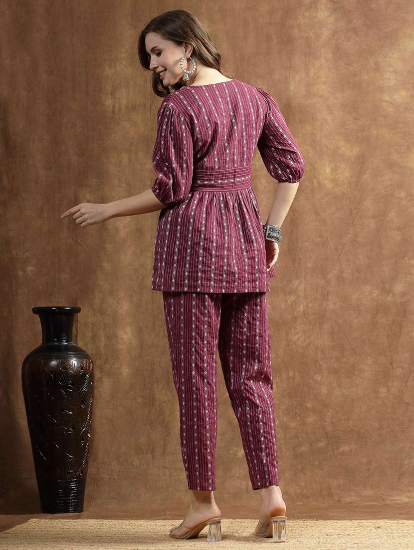 women self design puff sleeve ethnic co-ord set - 22512949 -  Standard Image - 4