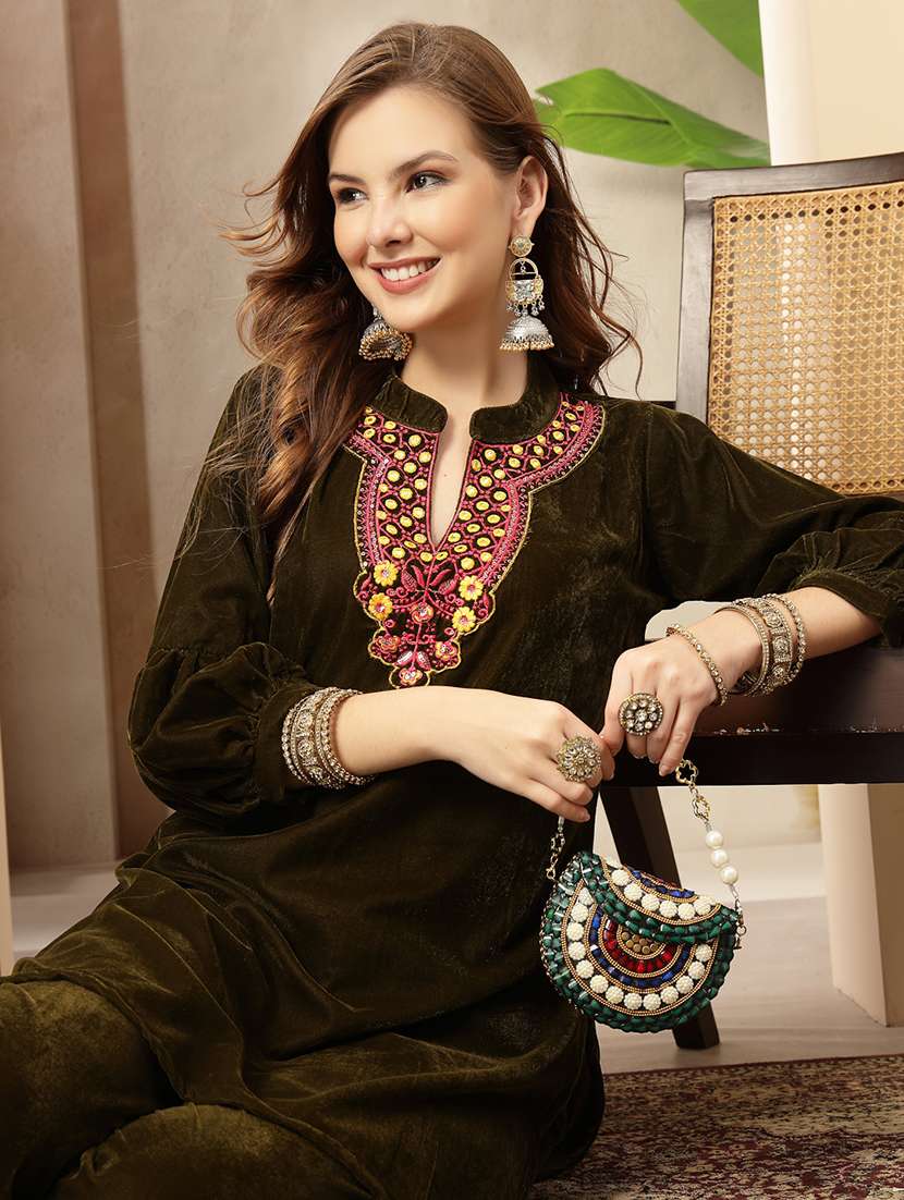 women embroidered three quarter sleeves ethnic co-ord set - 22512955 -  Standard Image - 1