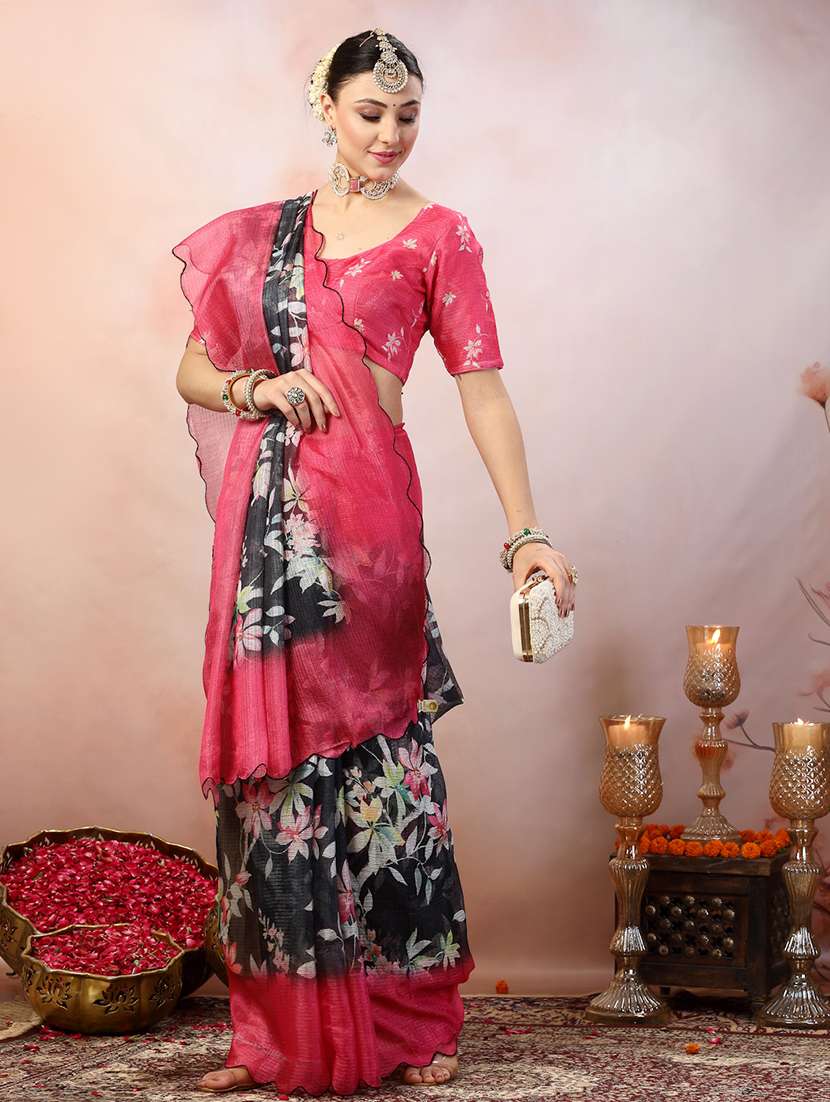 women floral printed saree with blouse - 22513495 -  Standard Image - 4