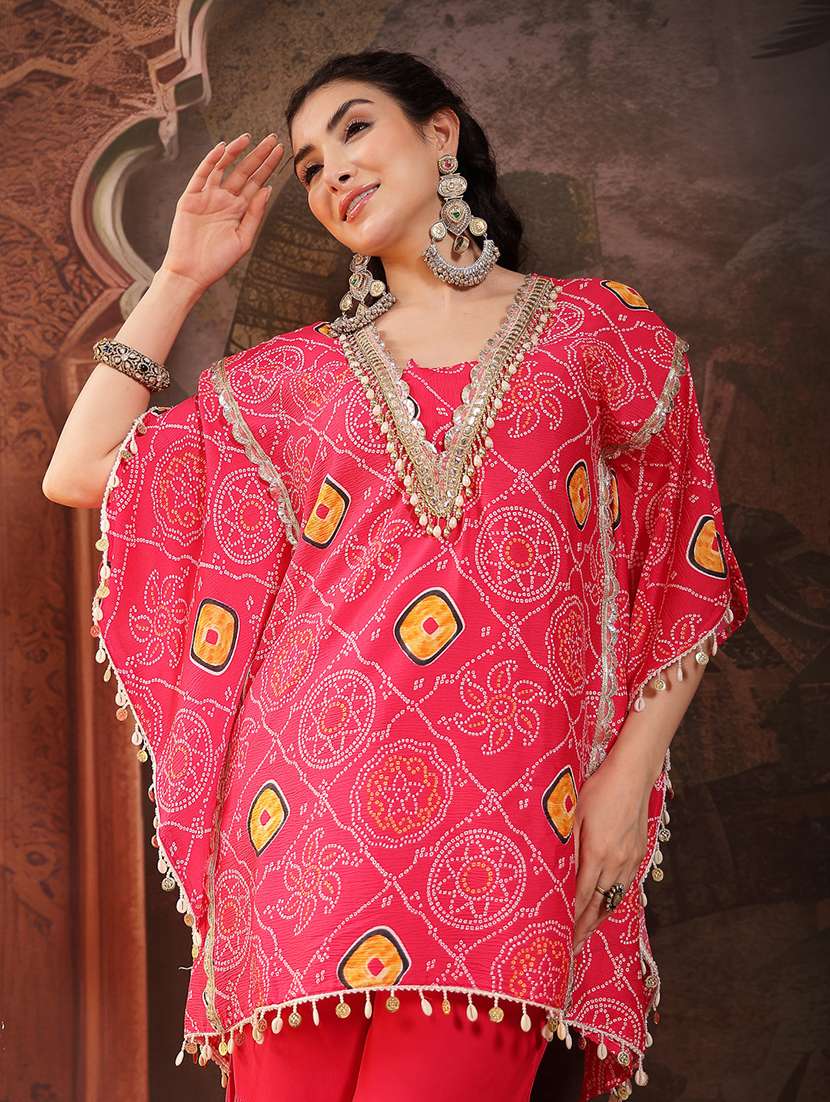 women printed v neck kaftan and sharara set - 22513522 -  Standard Image - 1