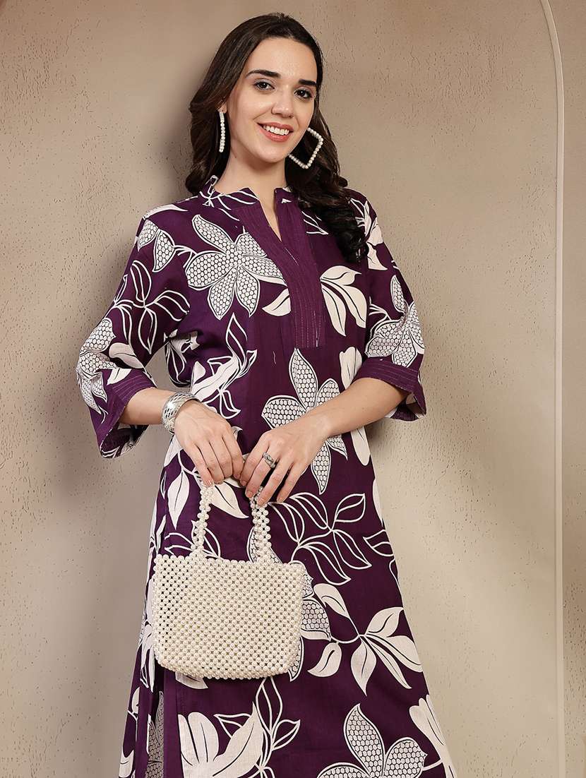 women printed mandarin neck kurta and palazzo set - 22513531 -  Standard Image - 1