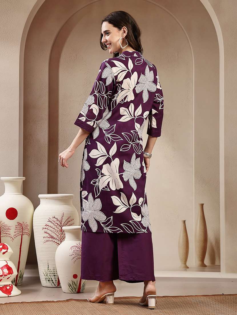 women printed mandarin neck kurta and palazzo set - 22513531 -  Standard Image - 4