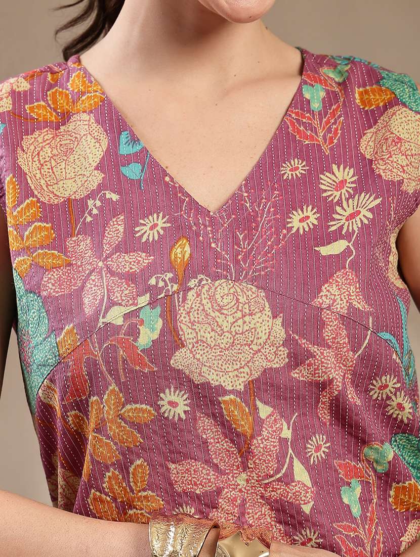 women printed sleeveless kurta and pant set - 22513686 -  Standard Image - 1
