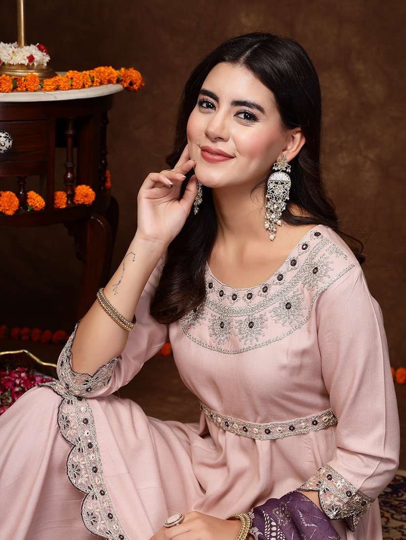 Women Embroidered Round Neck Kurta And Sharara Set With Dupatta - 22513695 -  Standard Image - 1