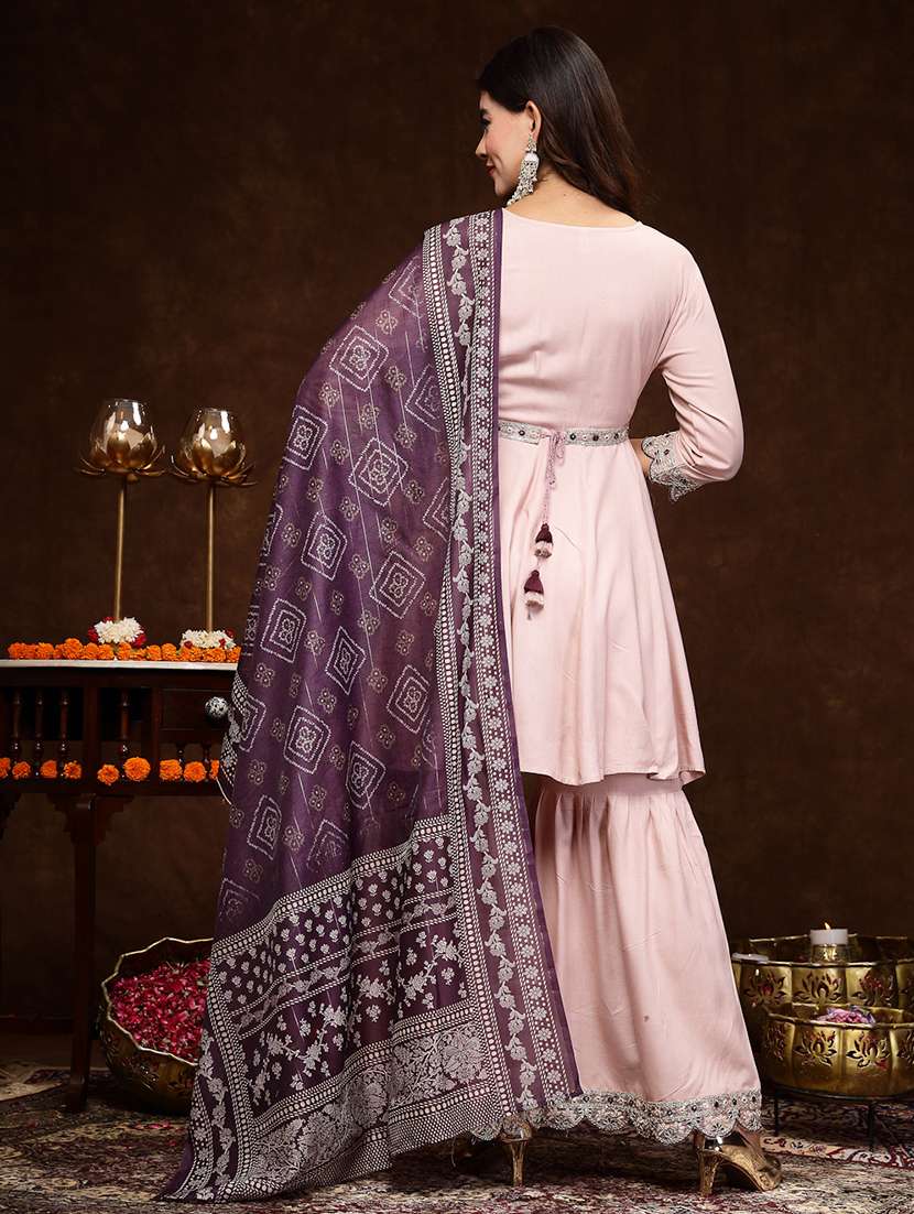 Women Embroidered Round Neck Kurta And Sharara Set With Dupatta - 22513695 -  Standard Image - 4