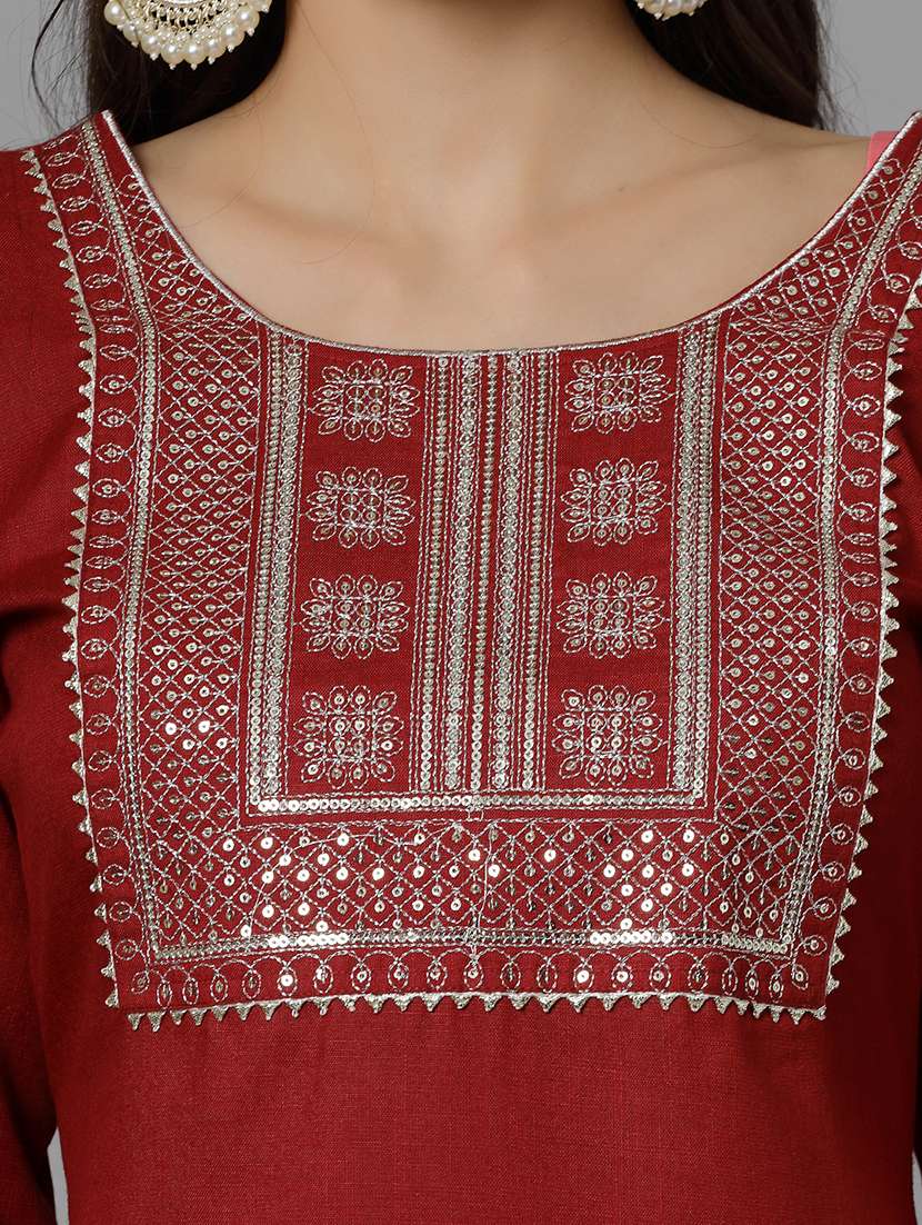 women embroidered three quarter sleeve kurta pant with dupatta set - 22513802 -  Standard Image - 4