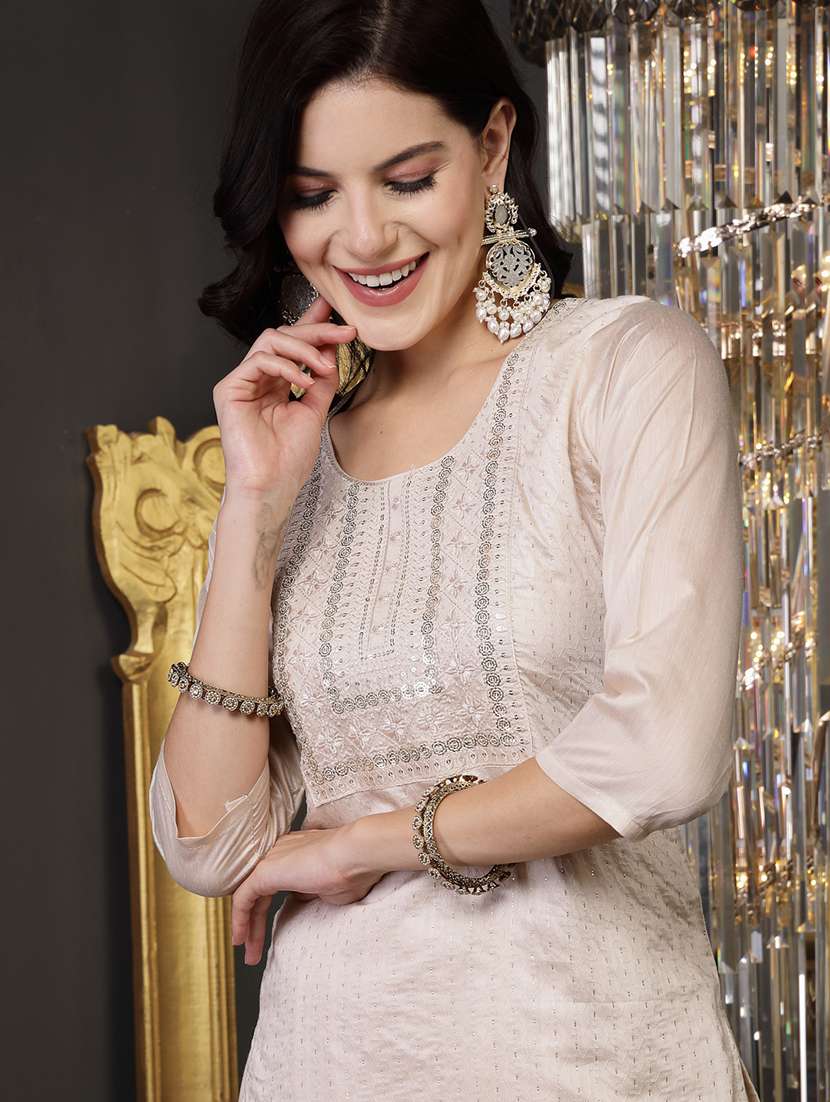 women embroidered round neck kurta and pant set with dupatta - 22513806 -  Standard Image - 1