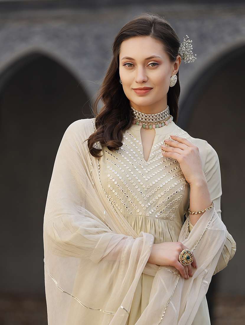 women embroidered mandarin neck kurta and dhoti set with dupatta - 22513857 -  Standard Image - 1