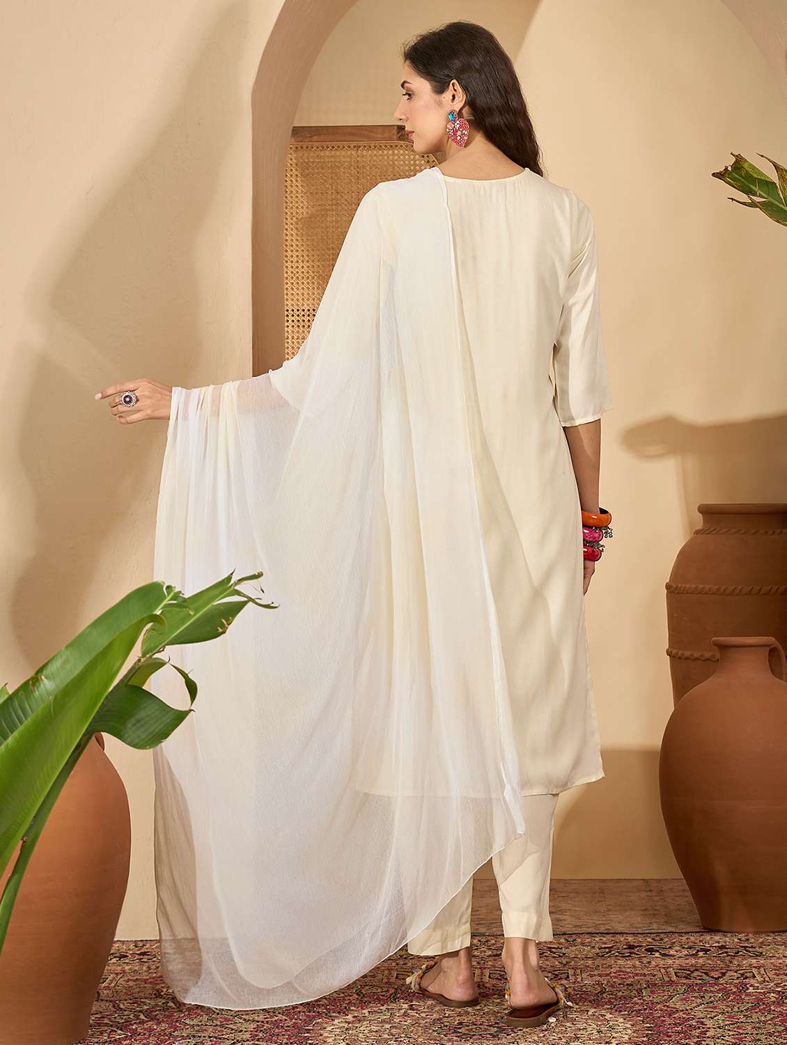 women embroidered round neck kurta and pant set with dupatta - 22513859 -  Standard Image - 4