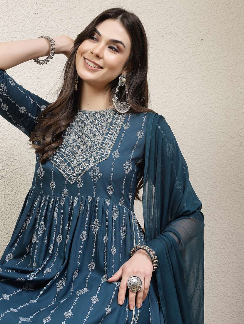 women printed round neck kurta and pant set with dupatta - 22513867 -  Standard Image - 1